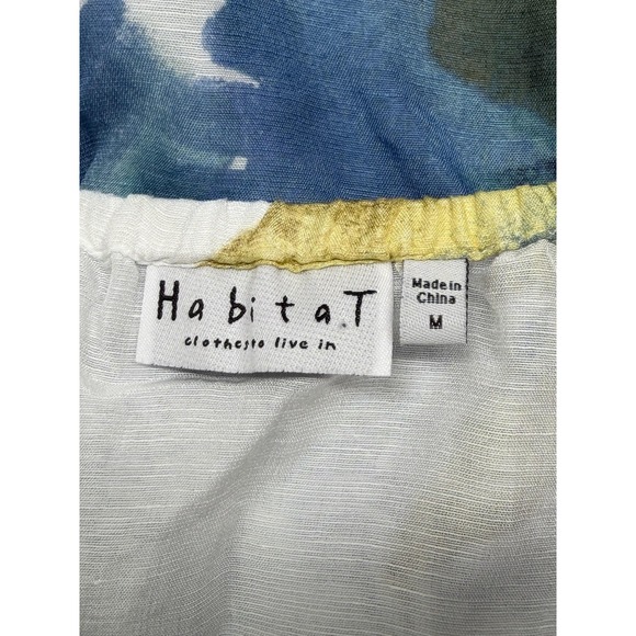 Habitat Top Womens Medium Blue White Watercolor Linen Blend Peasant Abstract Art - Picture 6 of 10